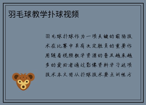 羽毛球教学扑球视频
